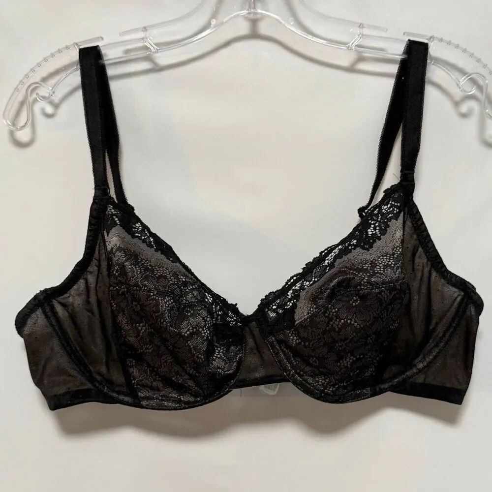 D22 Wacoal black unlined under wire lace Bra size 40C 855290